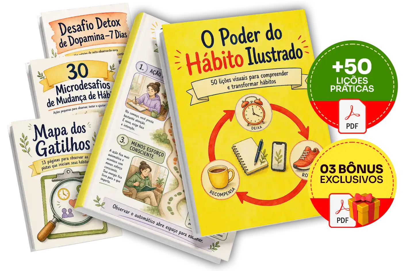 Mockup completo com todos os produtos e bônus